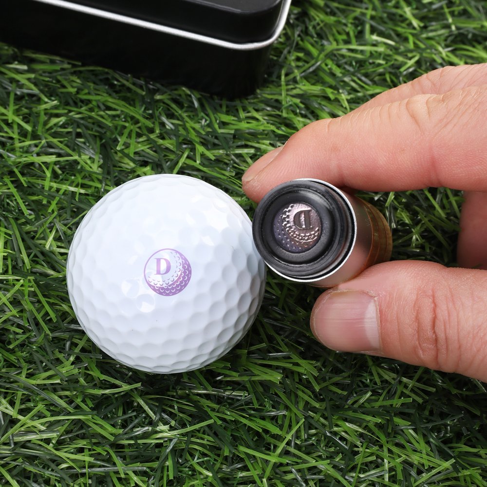 Personlig Golf Elements Initial Design Golfballstempel med navn og oppbevaringsboks i tinn Golftilbehør Bursdagsgave til golfelskende spiller 5