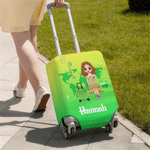 Personalized Cartoon Family Character Luggage Cover Fits 18-32 Inches Suitcase with Name and Text Travel Birthday Gift for Travel Lovers