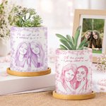 Pot à plantes personnalisé en céramique avec texte et base en bambou Décoration de bureau Cadeau d'anniversaire pour les amoureux des plantes