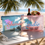 Sac de plage imperméable à l'eau avec nom, personnalisé Palmier Multicolore Fête d'été Utilisation quotidienne Cadeau d'anniversaire pour femmes
