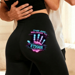 Personalised This Ass Belongs To Handprint Pattern Stretch Leggings Yoga Pants with Name Daily Wear Anniversary Gift for Wife Girlfriend