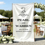 Personalised Wedding Themed Silk Banner with Name Text and Date Wedding Party Gift for Couples Newlyweds