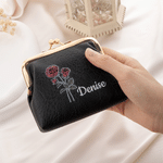 Personalised Retro Birth Flower PU Leather Coin Handbag with Name Daily Use Birthday Gift for Woman Friend
