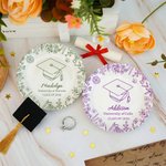 Personalized Line Hand-Drawing Floral Graduate Cap Ceramic Trinket Jewellery Tray with Name Year and School Name Graduation Gift for Graduates