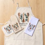 Personalized Watercolor Baking Tools Apron and Glove Set with Name Birthday Housewarming Gift for Moms Baker Lovers