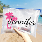 Sac de plage imperméable à l'eau avec nom, personnalisé Palmier Multicolore Fête d'été Utilisation quotidienne Cadeau d'anniversaire pour femmes