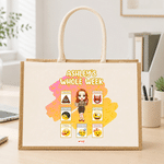 Personalized Cartoon Character Playful emoji Scene Jute Tote Bag with Name Birthday Gift for Friends Kids | Callie × emoji ™