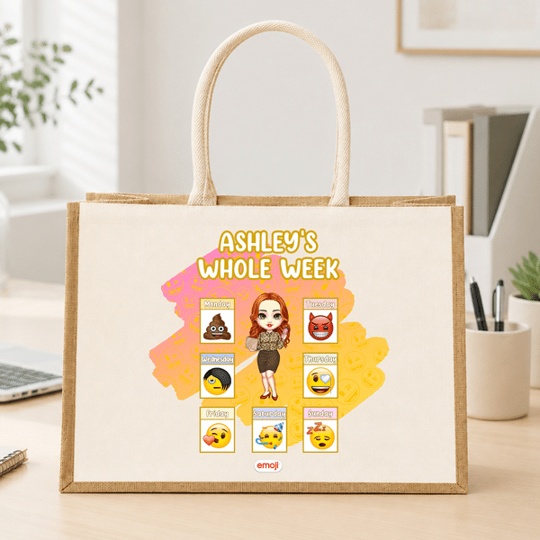 Personalized Cartoon Character Playful emoji Scene Jute Tote Bag with Name Birthday Gift for Friends Kids | Callie × emoji ™