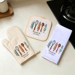 Personalized Watercolor Baking Tools Apron and Glove Set with Name Birthday Housewarming Gift for Moms Baker Lovers