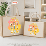 Personalized Cartoon Character Playful emoji Scene Jute Tote Bag with Name Birthday Gift for Friends Kids | Callie × emoji ™
