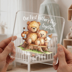 Personalized Father Child Bear Square Acrylic Plaque with Name and Year Home Decor First Father's Day Gift for Dad