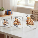 Personalized Father Child Bear Square Acrylic Plaque with Name and Year Home Decor First Father's Day Gift for Dad