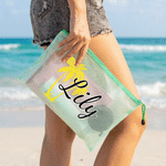 Sac de plage imperméable à l'eau avec nom, personnalisé Palmier Multicolore Fête d'été Utilisation quotidienne Cadeau d'anniversaire pour femmes