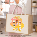 Personalized Cartoon Character Playful emoji Scene Jute Tote Bag with Name Birthday Gift for Friends Kids | Callie × emoji ™