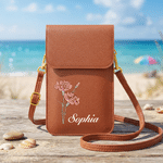 Gepersonaliseerde klassieke geboorte bloem PU lederen Crossbody tas met naam en touch screen venster reizen dagelijks gebruik Verjaardagscadeau voor vrouwen