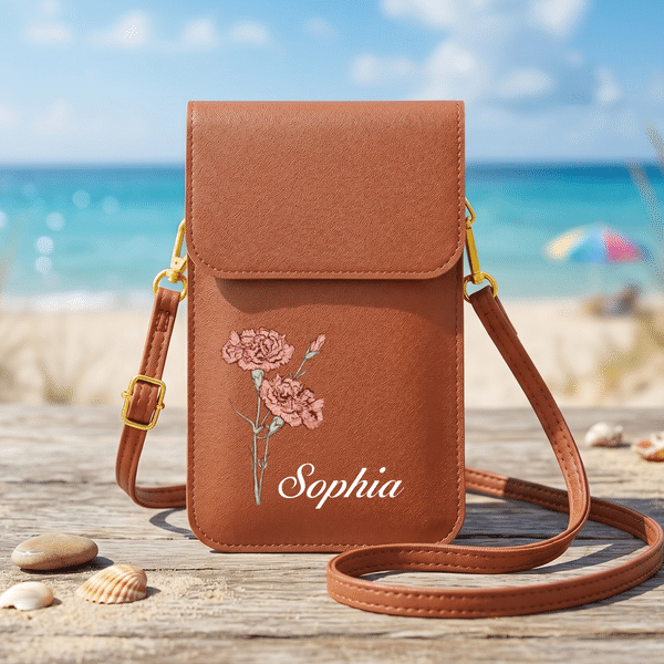 Gepersonaliseerde klassieke geboorte bloem PU lederen Crossbody tas met naam en touch screen venster reizen dagelijks gebruik Verjaardagscadeau voor vrouwen
