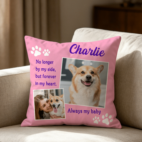 Personalized Paw Print Pet Photo Soft Throw Pillow Cover with Name and Text Home Decor Memorial Gift for Pet Lover