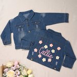 Personlig søt blomster barn lang denimjakke med navn dagligdags antrekk bursdag baby shower gave til jenter