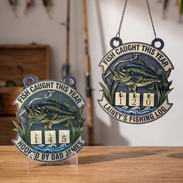 Personalized Fish Caught This Year Sign with Name Father's Day Birthday Gift for Dad Grandpa Fisherman Fishing Enthusiast