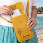Personalized Classic Birth Flower PU Leather Crossbody Bag with Name and Touch Screen Window Travel Daily Use Birthday Gift for Women
