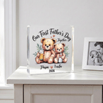 Personalized Father Child Bear Square Acrylic Plaque with Name and Year Home Decor First Father's Day Gift for Dad
