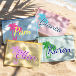 Sac de plage imperméable à l'eau avec nom, personnalisé Palmier Multicolore Fête d'été Utilisation quotidienne Cadeau d'anniversaire pour femmes