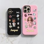 Personalized Cartoon Travel Character Photo Multicolour  Phone Case with Name for iPhone Daily Use Birthday Gift for Traveler Friend