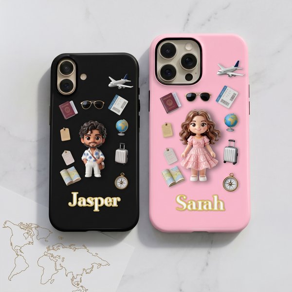 Coque de téléphone personnalisée avec nom pour iPhone Utilisation quotidienne Cadeau d'anniversaire pour un ami voyageur