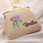 Personalised Retro Birth Flower PU Leather Coin Handbag with Name Daily Use Birthday Gift for Woman Friend