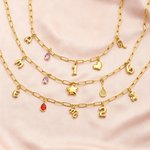 Personalizada Birthstone Inicial Collar con 5 Charms seleccionables Dainty Joyería Cumpleaños Aniversario Regalo para la Familia Amigo