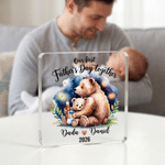 Personalized Father Child Bear Square Acrylic Plaque with Name and Year Home Decor First Father's Day Gift for Dad