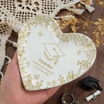 Personalized Line Hand-Drawing Floral Graduate Cap Ceramic Trinket Jewellery Tray with Name Year and School Name Graduation Gift for Graduates