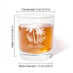 Personalised Palm Trees 10 oz Old Fashioned Rock Whiskey Glass with Name and Year Wedding Gift for Couple Newlywed