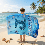 Personalizzato Squalo marino iniziale Asciugatura rapida Asciugamano da spiaggia in microfibra sovradimensionato con nome Festa estiva in spiaggia Uso regalo di compleanno per bambino adolescente
