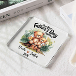 Personalized Father Child Bear Square Acrylic Plaque with Name and Year Home Decor First Father's Day Gift for Dad