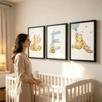 Personalized Classic Winnie the Pooh 3-Piece Canvas Prints with Name and Initial Nursery Decor Ship from USA Birthday Gift for New Baby