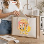 Personalized Cartoon Character Playful emoji Scene Jute Tote Bag with Name Birthday Gift for Friends Kids | Callie × emoji ™