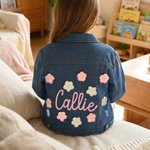 Personlig søt blomster barn lang denimjakke med navn dagligdags antrekk bursdag baby shower gave til jenter