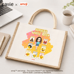 Personalized Cartoon Character Playful emoji Scene Jute Tote Bag with Name Birthday Gift for Friends Kids | Callie × emoji ™