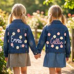 Personlig søt blomster barn lang denimjakke med navn dagligdags antrekk bursdag baby shower gave til jenter