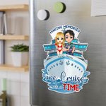 Aimant frigo personnalisé avec nom pour couple de personnages de bateaux de croisière Décoration maison Anniversaire Voyage d'été Cadeau pour couple