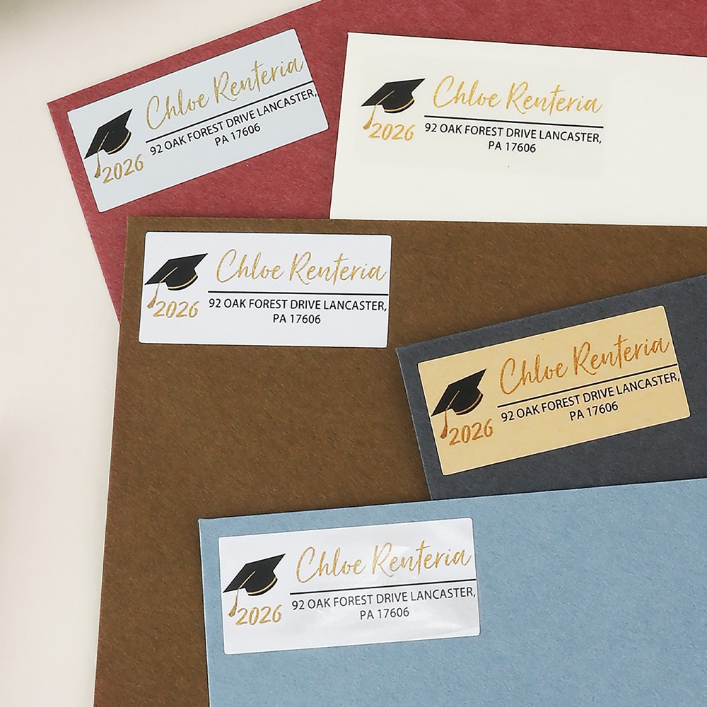 Personalized Graduation Cap Design Waterproof Stickers with Name Return Address Label Graduation Party Graduation Announcement for Graduates 2