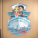 Personalized Cartoon Couple Character Cruise Ship Fridge Magnet with Name Home Decor Birthday Summer Travel Gift for Couple