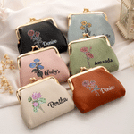Personalised Retro Birth Flower PU Leather Coin Handbag with Name Daily Use Birthday Gift for Woman Friend