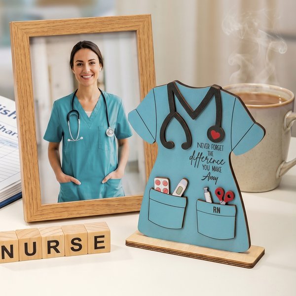 Ornement personnalisé en uniforme d'infirmière avec titre et nom Décoration en bois Semaine des infirmières Cadeau pour infirmière
