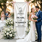 Personalised Wedding Themed Silk Banner with Name Text and Date Wedding Party Gift for Couples Newlyweds
