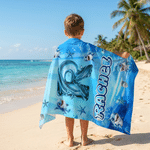 Personalizzato Squalo marino iniziale Asciugatura rapida Asciugamano da spiaggia in microfibra sovradimensionato con nome Festa estiva in spiaggia Uso regalo di compleanno per bambino adolescente