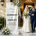 Personalised Wedding Themed Silk Banner with Name Text and Date Wedding Party Gift for Couples Newlyweds