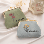 Personalised Retro Birth Flower PU Leather Coin Handbag with Name Daily Use Birthday Gift for Woman Friend