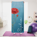 Personalized Birth Flower Super Absorbent Yoga Towel Mat with Name Sports Accessories Birthday Gift for Yoga Lovers Women